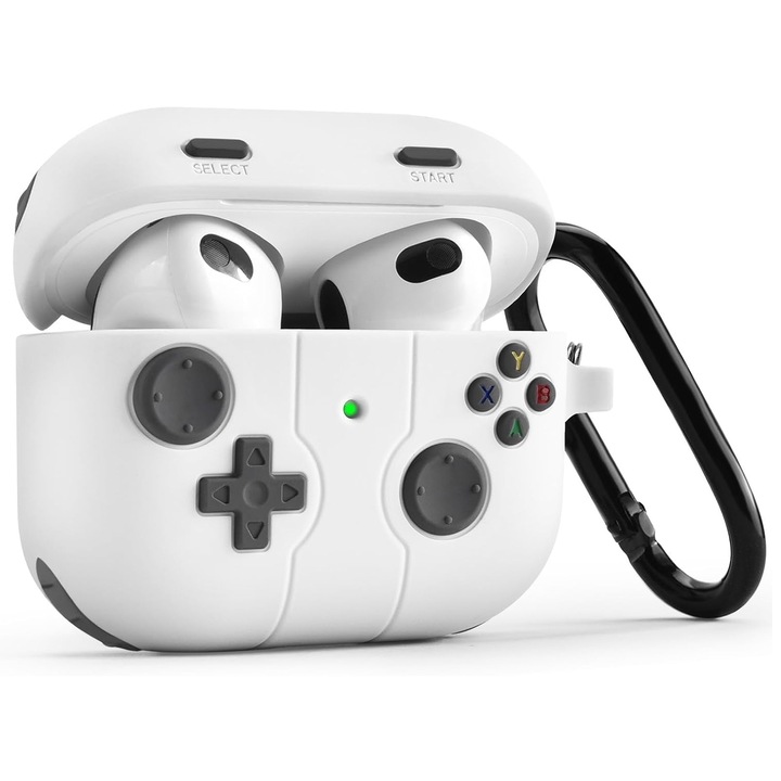 Husa Protectie Silicon Compatibila Cu Airpods Pro2 Casca, Axroad Mall, Cu breloc carabina, Incarcare wireless, Anti-zgarieturi si rezistent la impact, Rezistent la praf, Portabil, 7.4 x 5 x 3mm, Gri mat