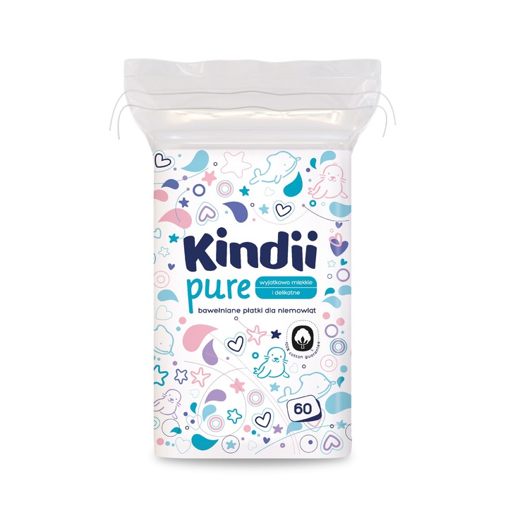 Kindii Baby Sensitive nedves törlőkendő, 60 darab, 100% pamut, kíméletes