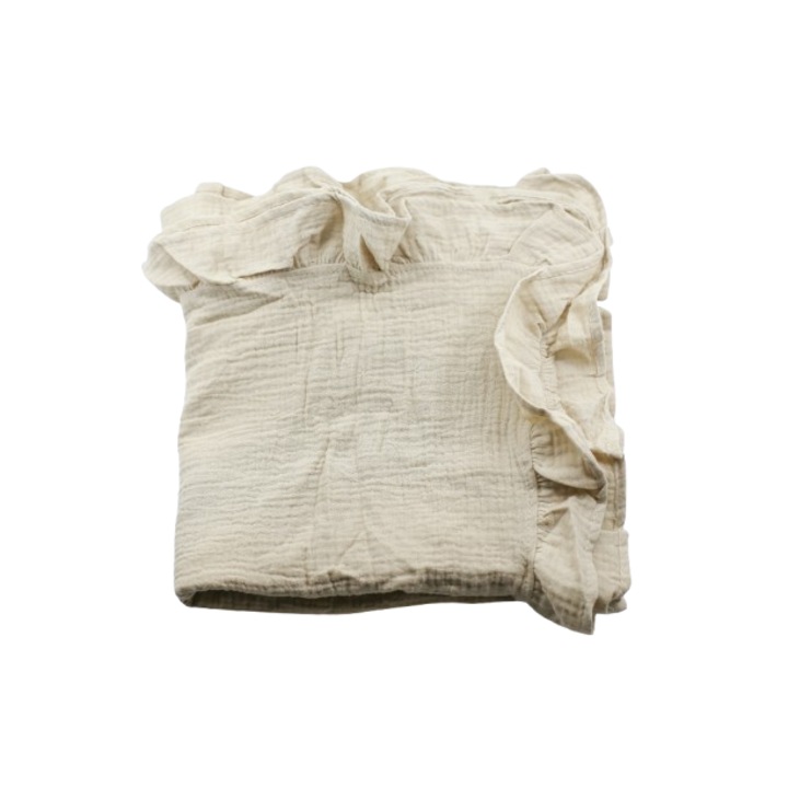 Muszlin takaró babáknak, ráncos szélekkel, pamut, bézs, 120x120cm
