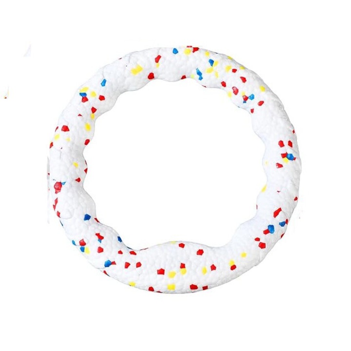 Интерактивна играчка за кучета, летяща топка, E-TPU, бяло-синьо-жълто, 18x18x2.5cm