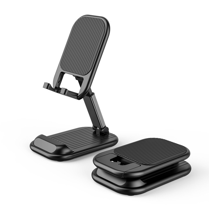 Suport Universal pentru Telefon/Tableta, Suport pliabil pentru Telefon de Birou, Reglabil la 360 de Grade, Compatibil cu iPhone/Samsung/toate Telefoanele, Inaltime Reglabila, ABS/silicon, Negru