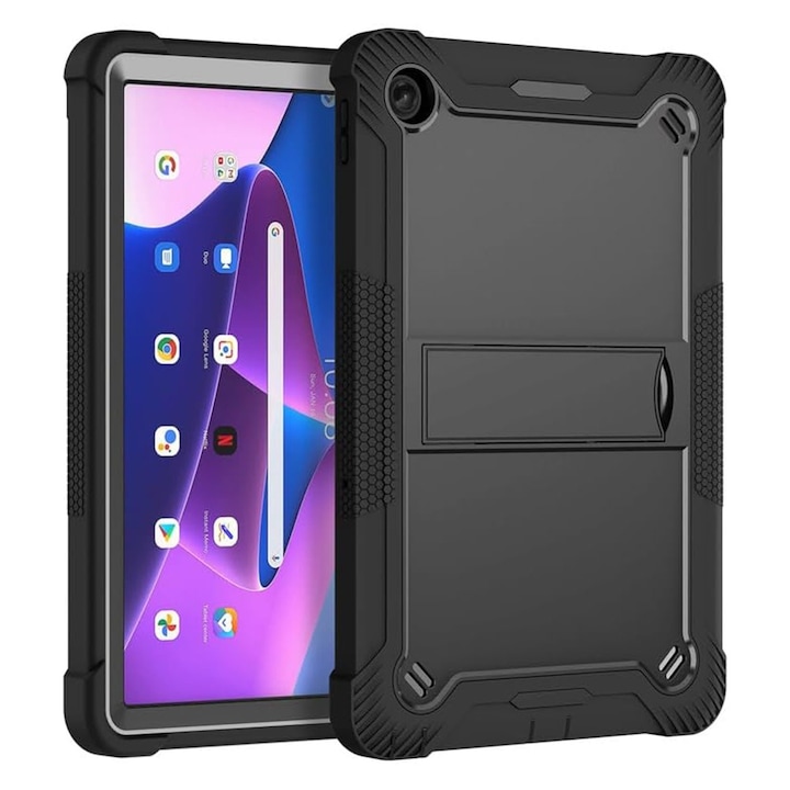 Husa Cu Grad Ridicat de Protectie pentru Lenovo Tab M10 Plus 3rd Gen TB 125F/TB 128F + Folie, Tuds Shield, Rugged TabShell, K30, Hard Plastic, Intense Dark