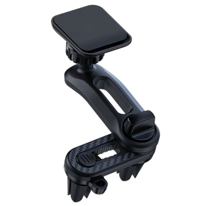Suport auto magnetic pentru telefon, montare pe grila de ventilatie, rotire 360, 2 placute metal incluse, ABS, Negru