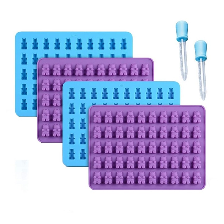 Set 4 Forma din Silicon pentru 50 de Jeleuri in Forma and Ursuleti, Rqiurpn, mini dimensiune, 19 x 11.8 cm, Multicolor