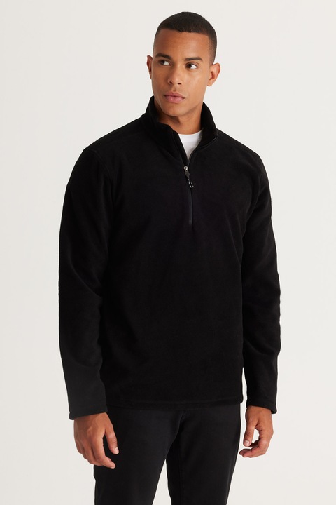 AC&Co, Bluza de trening de fleece cu fenta cu fermoar, Negru, 3XL