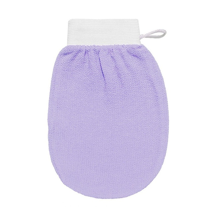 Burete de baie exfoliant, curatare si masaj, matase de cocon, mov