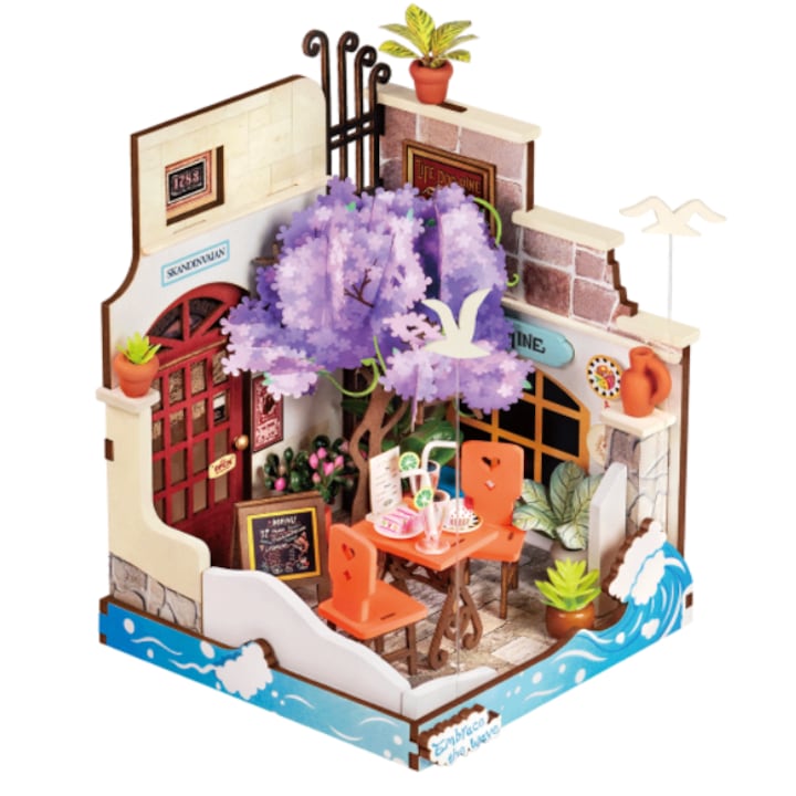 3D fa puzzle több színű tengeri nyaralás étterem DIY miniatűr ház DS039