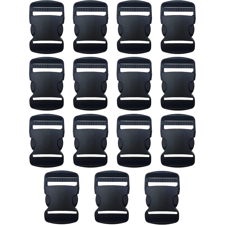 Bucle de eliberare laterala Enforose, plastic rezistent, ajustabile, negre, set de 15 bucati