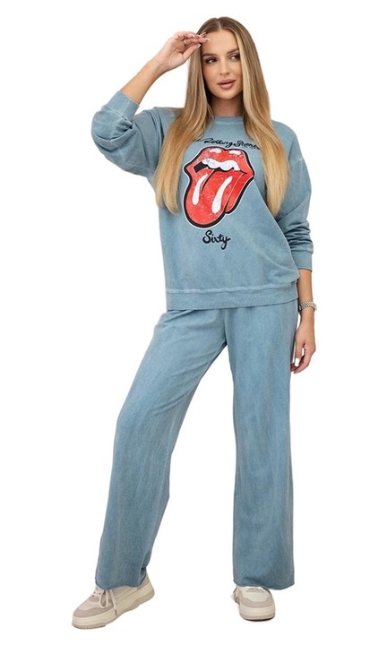 Trening dama, Wloski, bumbac/elastan, cu imprimeu, bluza si pantaloni, dimensiune universala