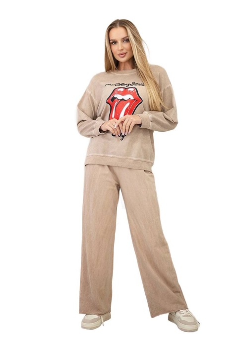 Trening dama, Wloski, bumbac, bluza si pantaloni, efect decolorat, camel, universal