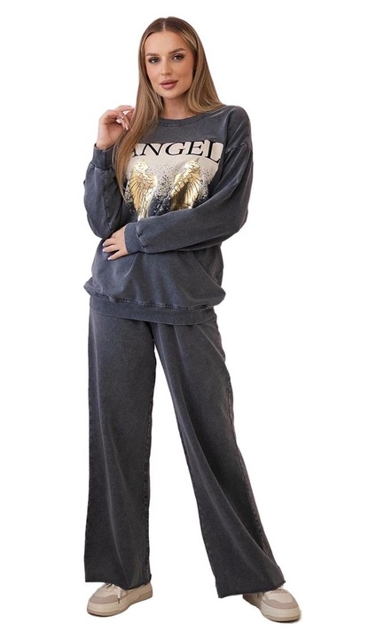 Trening dama Angel, Wloski, bumbac, bluza si pantaloni, grafit, universal