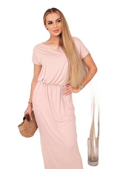 Дълга рокля с джобове, пудрово розово, вискоза, универсален размер