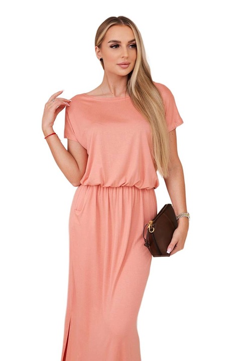 Дълга рокля с джобове, цвят тъмна праскова, вискоза, универсални размери