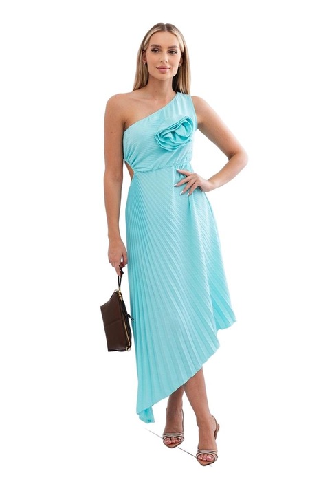 Wloski rakott ruha, dekoratív virággal, poliészter/elasztán, türkiz, egy méret INTL