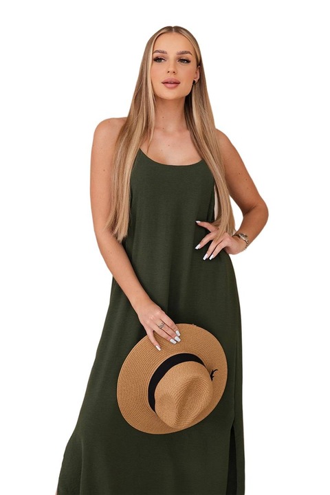 Hosszú khaki ruha, Wloski, egy méret mindenkinek, 95% poliészter, 5% elasztán