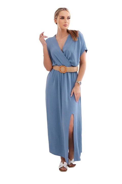 Hosszú ruha dekoratív övvel, Wloski, farmer, 54x140cm, univerzális SML