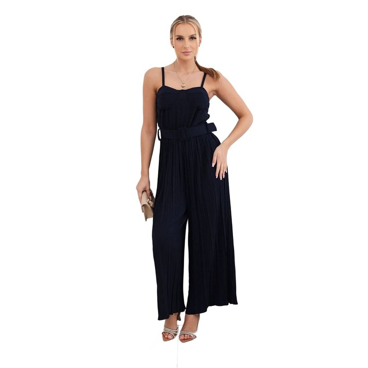 Női jumpsuit, Wloski, poliészter/elasztán, sötétkék, One Size INTL