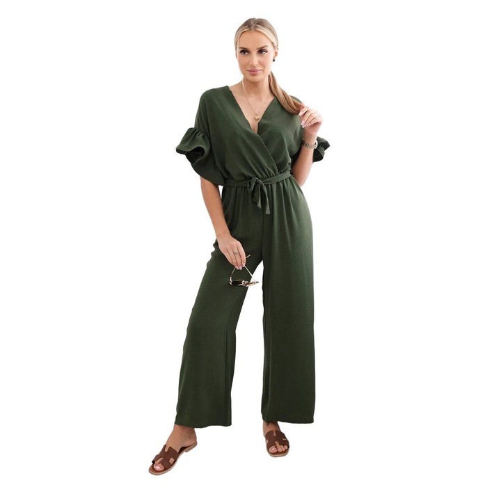Női jumpsuit, Wloski, dekor ujjú, khaki, univerzális