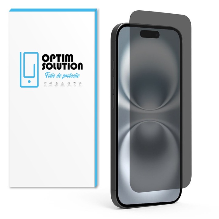 Full Cover Glass Film Extra Strong Privacy 5D kompatibilis Apple iPhone 16, OPTIM SOLUTION, Mrs.SoraIro Secure Glass, teljes védelem, teljes ragasztó, prémium magvédelmi technológia, fekete