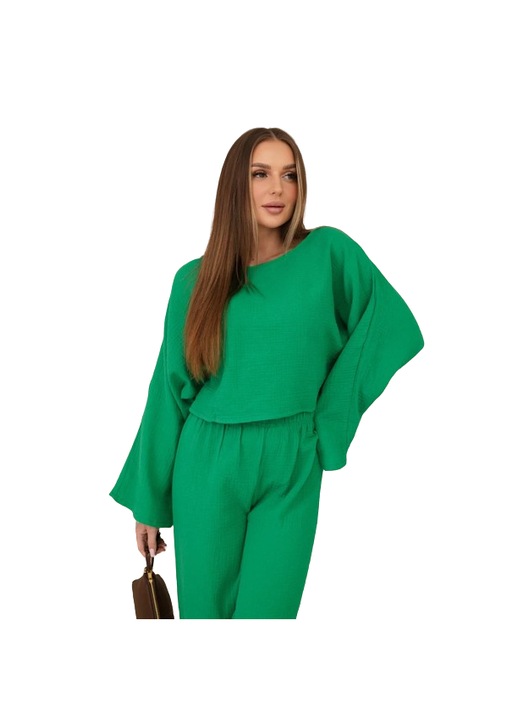Compleu muslin bluza + pantaloni, verde, dimensiune universala