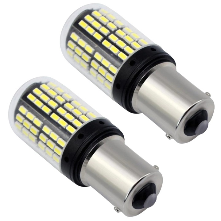 Set 2 Becuri LED Canbus,1156/BA15S P21W 3014,144 LED-uri, marsarier, semnalizare, frana, Lumina alba 6500K, Soclu universal