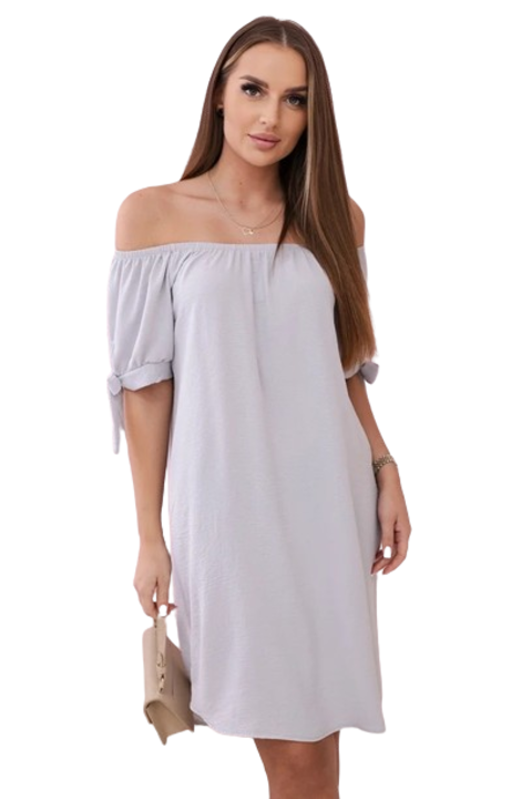 Szürke ruha megkötött ujjakkal, egy méret, 95% poliészter, 5% elasztán