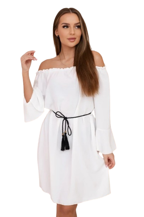 Wloski ruha derékban megkötött, kényelmes, elegáns, ekrü, 50% poliészter, 45% viszkóz, 5% elasztán, One Size INTL