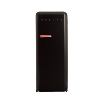 Frigider Retro CREATE, capacitate 281 litri, H 150 cm, congelator 21 litri, temperatura reglabila, 3 rafturi din sticla, 1 raft otel pentru sticle, 4 compartimente pe usa, compartiment fructe/legume, iluminare interioara, maner teracota, negru Frigider Retro CREATE, capacitate 281 litri, H 150 cm, congelator 21 litri, temperatura reglabila, 3 rafturi din sticla, 1 raft otel pentru sticle, 4 compartimente pe usa, compartiment fructe/legume, iluminare interioara, maner teracota, negru