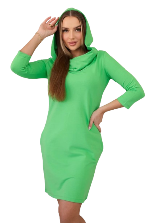 Удобна рокля, с качулка, светлозелено, памук-еластан, един размер INTL