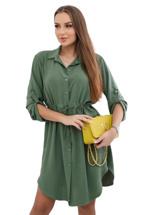 Wloski khaki ruha galléros, derékban megkötős, méretei 55x98cm