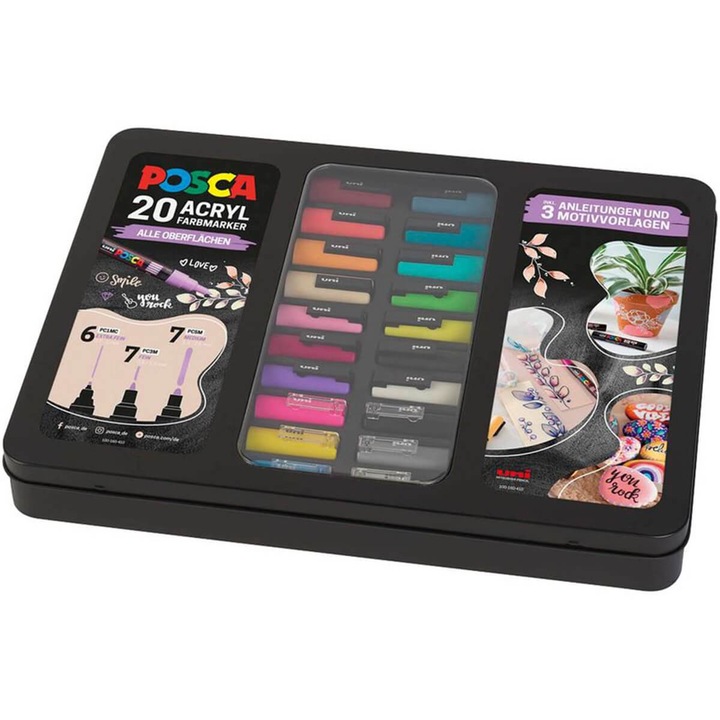 Комплект от 20 маркера Posca в метална кутия Pop