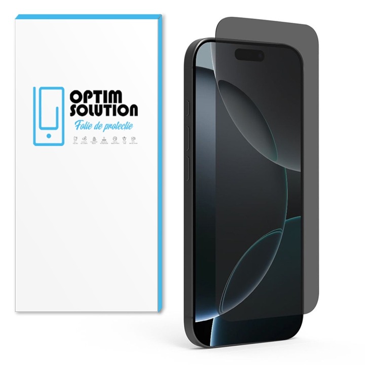 Teljesen fedő üvegfólia Extra Strong Privacy 5D kompatibilis Apple iPhone 16 Pro Max, OPTIM SOLUTION, Mrs.SoraIro Secure Glass, teljes védelem, teljes ragasztó, prémium magvédelmi technológia, fekete