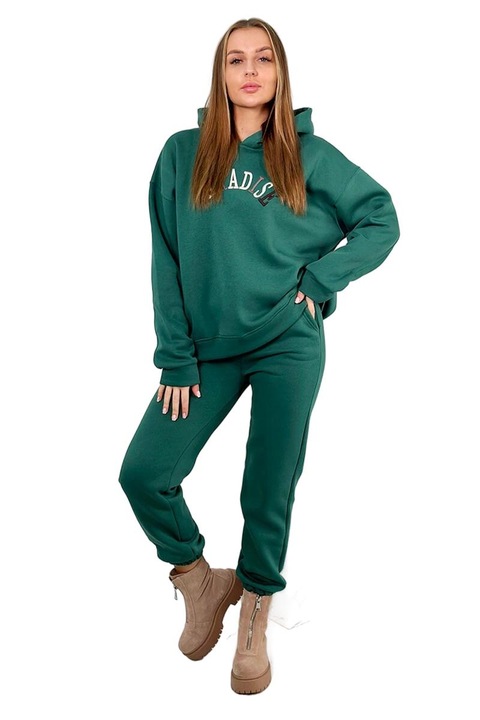 Set hanorac si pantaloni bumbac cu broderie "Paradise", verde, dimensiuni universale S-M-L