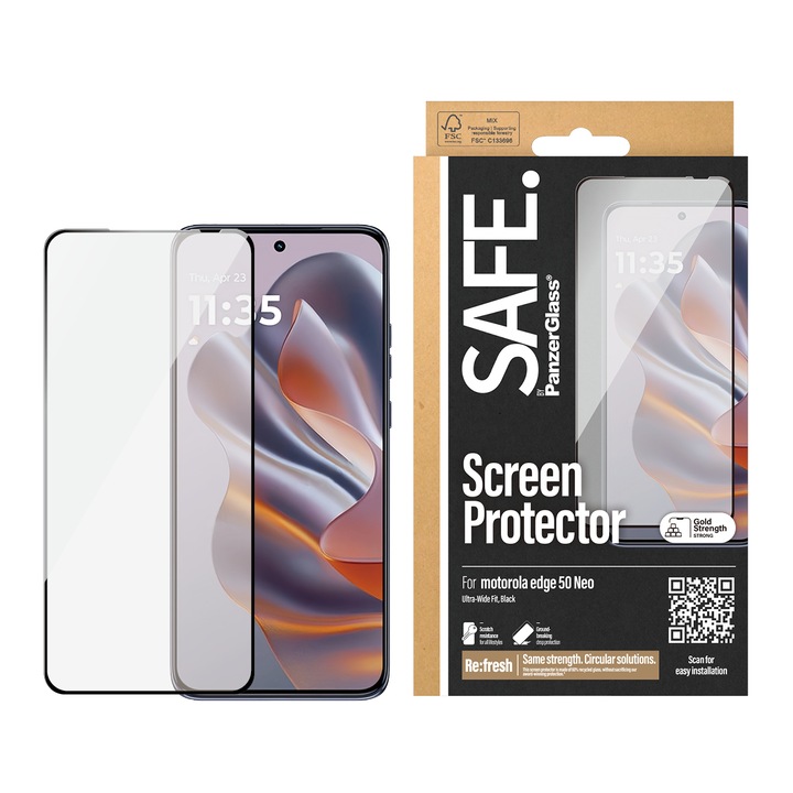 Стъклен протектор Safe за Motorola edge 50 Neo 5G, UWF, Черен