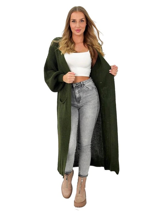 Cardigan lung Wloski, acril, 56x115cm, marime universala M-L-XL