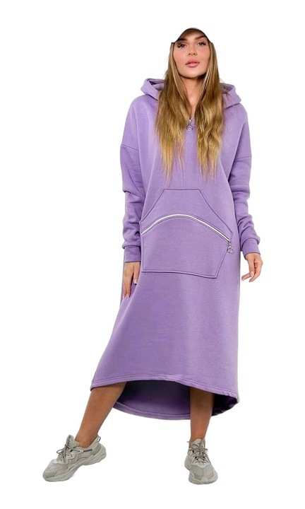 Рокля тип суичър с качулка, памук / еластан, лилава, One Size INTL