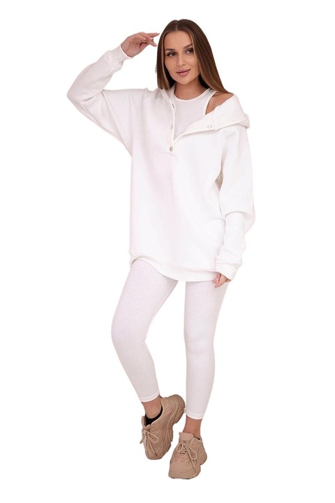Compleu 3 piese, bluza cu gluga, top, colanti, ecru, bumbac/elastan, marime universala
