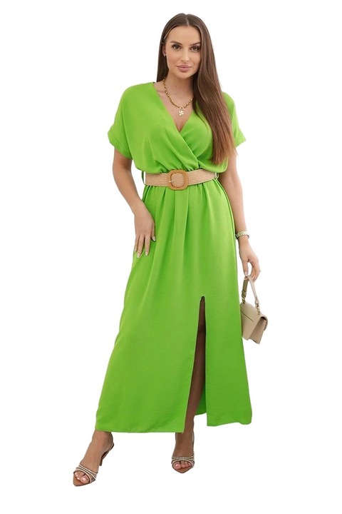 Hosszú ruha dekoratív övvel, Wloski, kiwi zöld, poliészter/elasztán, univerzális méret