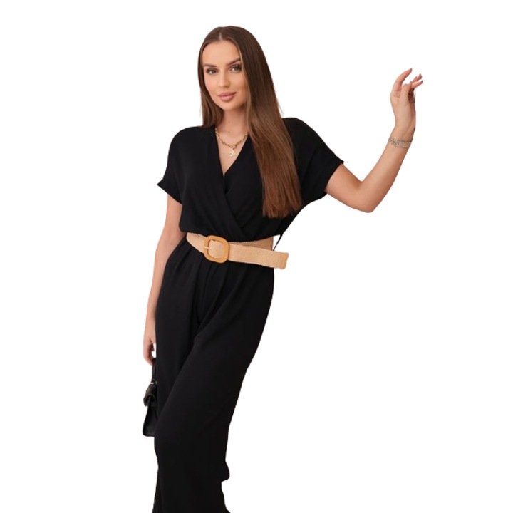 Női overál, Wloski, pántos, fekete, poliészter/elasztán, univerzális méret