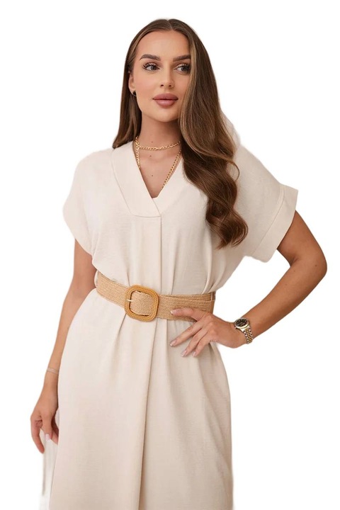 Rochie Wloski cu bareta decorativa, bej, poliester/elastan, marime universala