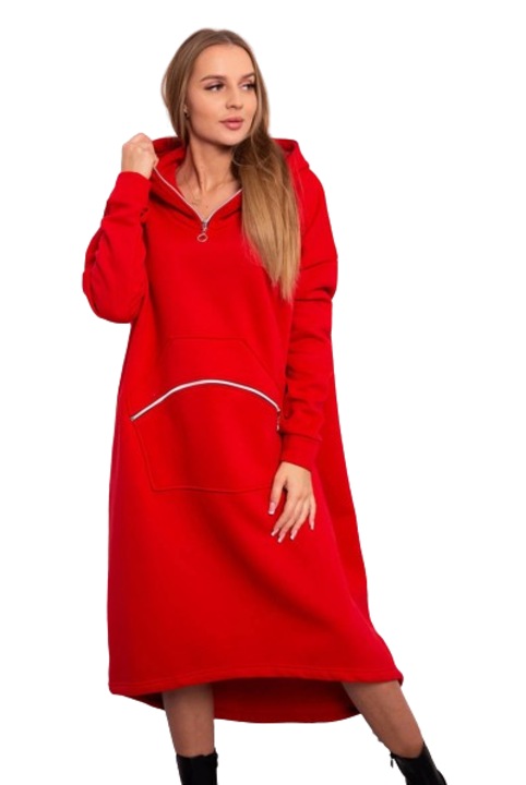 Рокля с качулка, червена, памук/еластан, един размер INTL