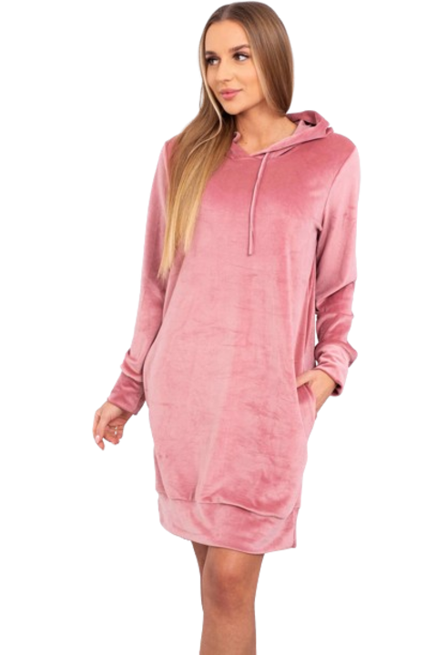 Рокля с качулка, полиестер, тъмно розово, един размер INTL