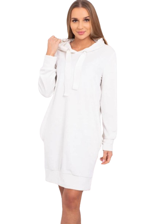 Велурена рокля с качулка, екрю, универсален размер, 55х90см