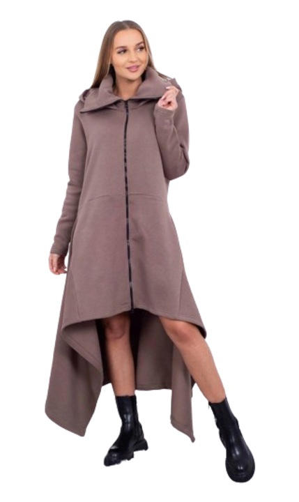 Rochie lunga tip hanorac, Bumbac/Elastan, Maro, One Size INTL