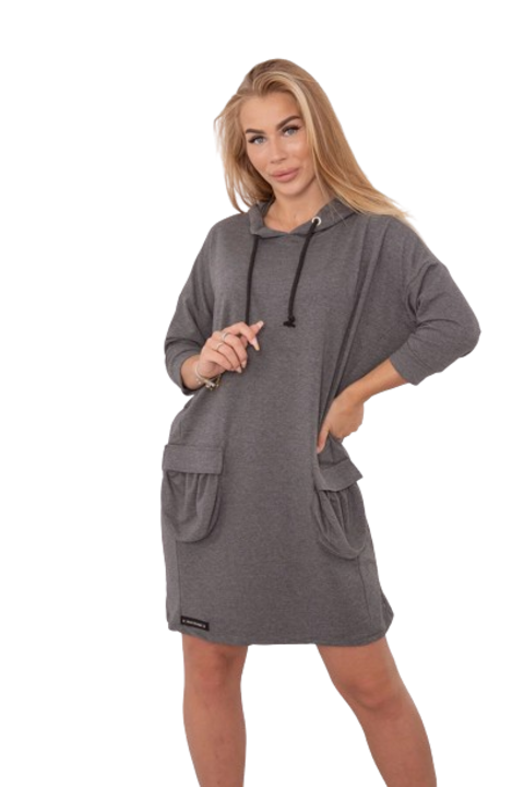 Рокля с качулка, памук, графит, един размер INTL