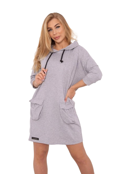 Рокля с качулка, сива, универсален размер, 90% памук, 10% еластан