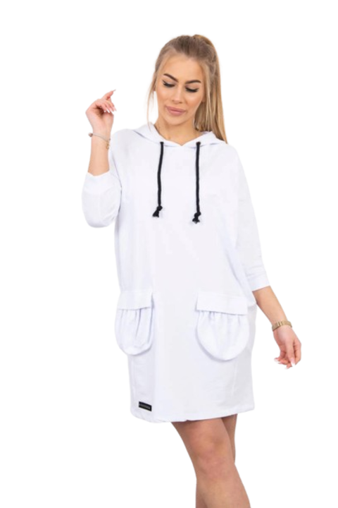 Рокля с качулка, бяла, универсален размер, 90% памук, 10% еластан