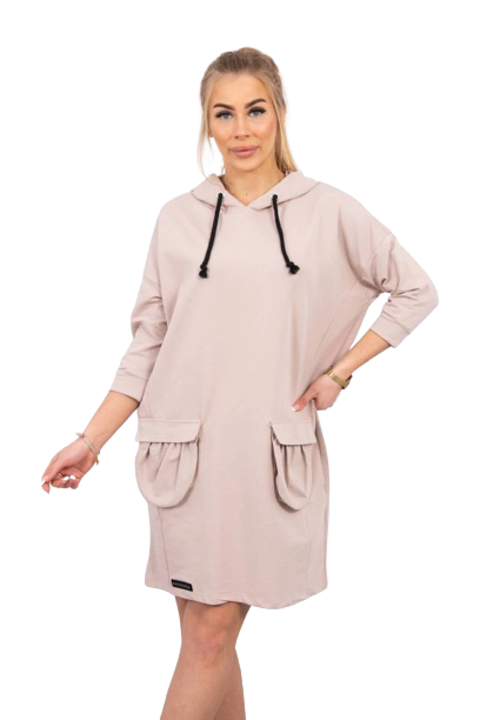 Рокля с качулка, бежово, памук/еластан, един размер
