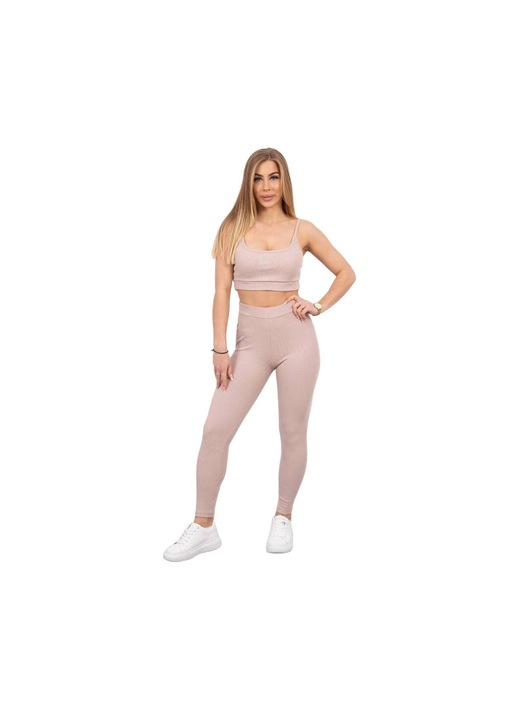 Compleu dama, top si leggings, material elastic, bej, bumbac/elastan, One Size