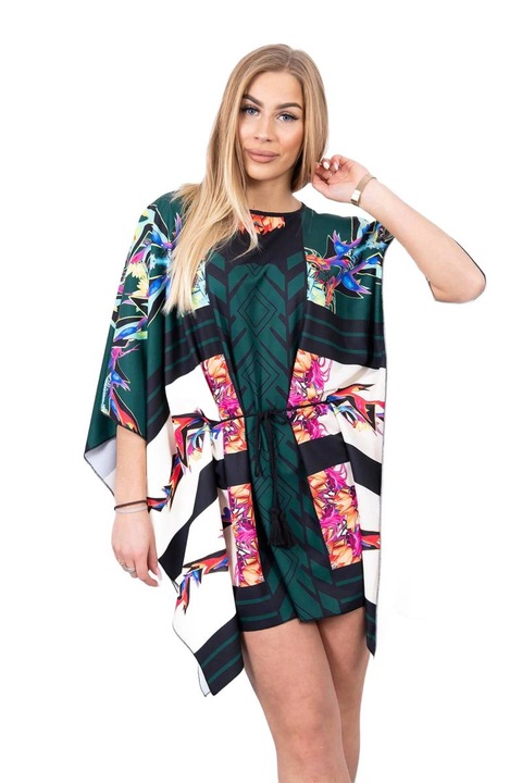 Рокля за дами, мини, с връзка на талията, полиестер / ликра, многоцветна, универсален размер